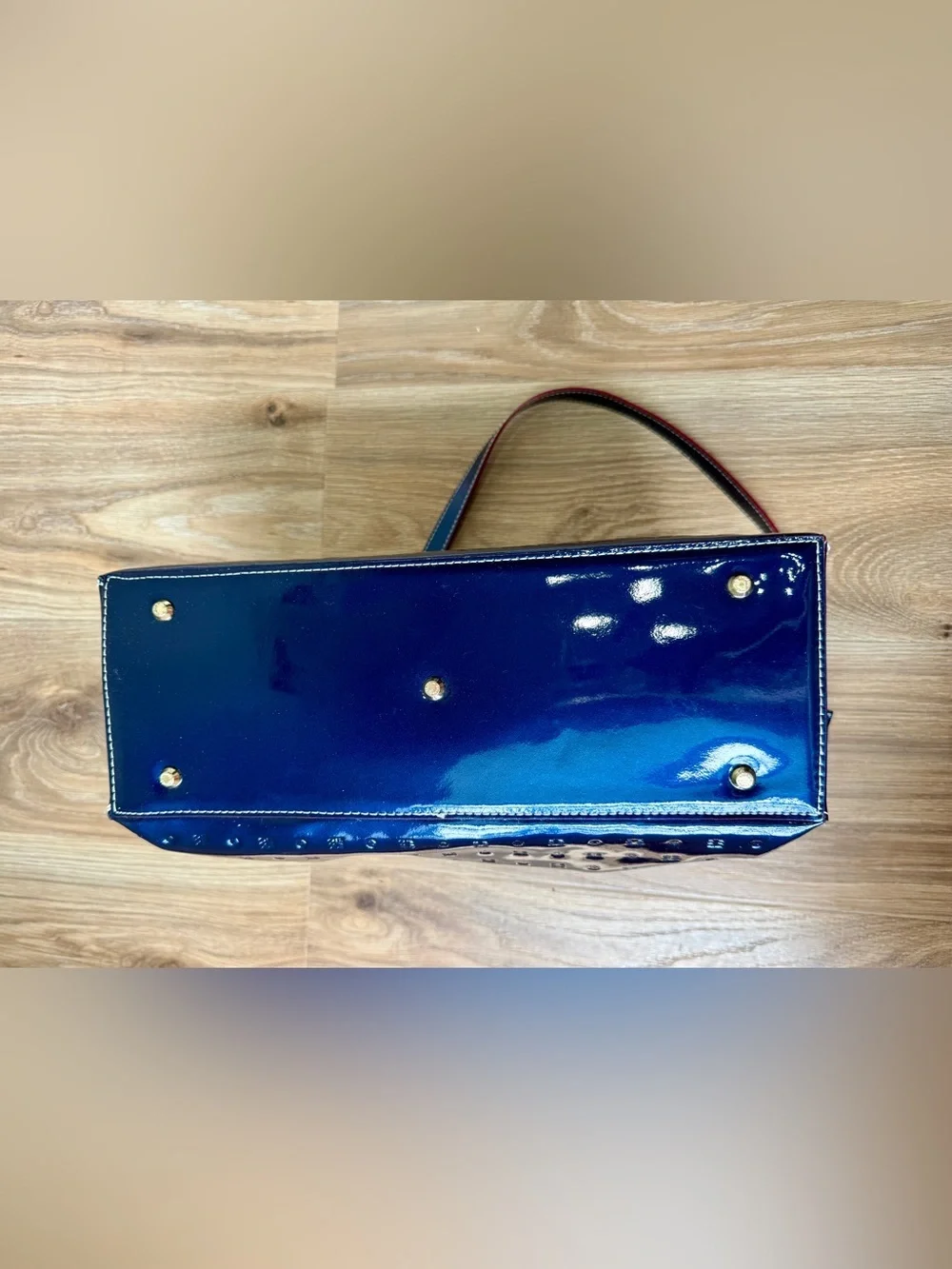 Arcadia Made in Italy Navy Blue Patent Leather Embossed Satchel Tote Bag